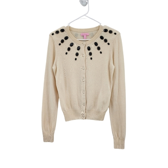 Lilly Pulitzer Women's Wool Cashmere Blend Beaded Button Front Cardigan Sweater - Picture 1 of 9